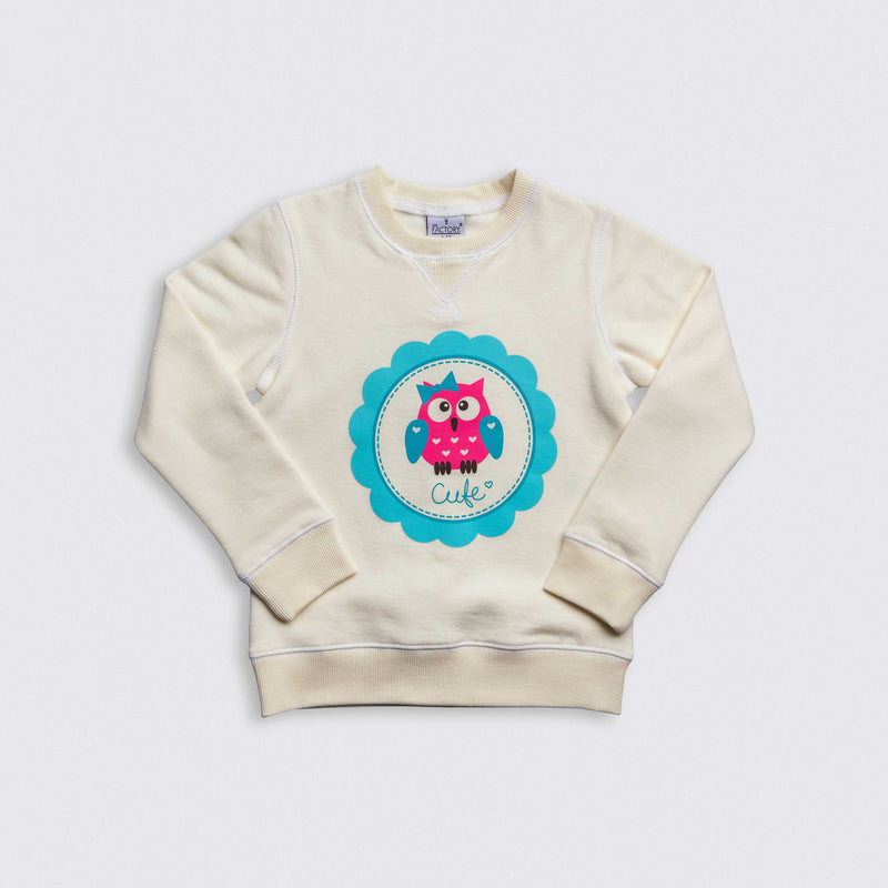 Heavy Brushed Cotton Cute Owl Print Crewneck Sweatshirt