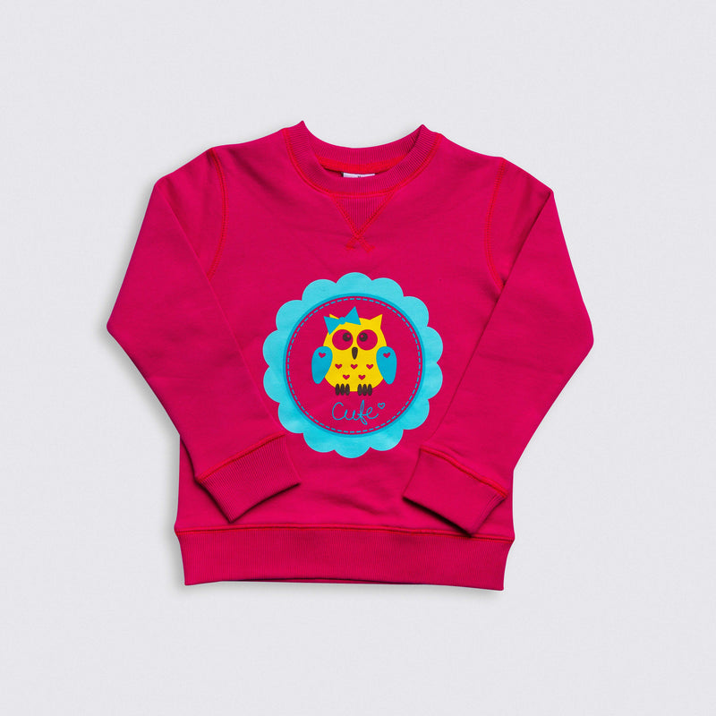 Heavy Brushed Cotton Cute Owl Print Crewneck Sweatshirt