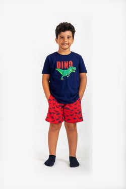 Cotton Jersey Rex-Dino Print Short-Sleeved T-Shirt & Shorts Set Pajama