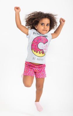 Cotton Jersey Donuts Print Short-Sleeved T-Shirt & Shorts Set Pajama