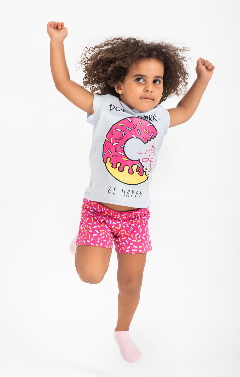 Cotton Jersey Donuts Print Short-Sleeved T-Shirt & Shorts Set Pajama