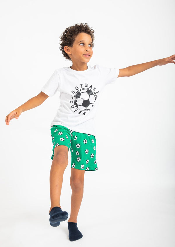 Cotton Jersey Football Print Short-Sleeved T-Shirt & Shorts Set Pajama