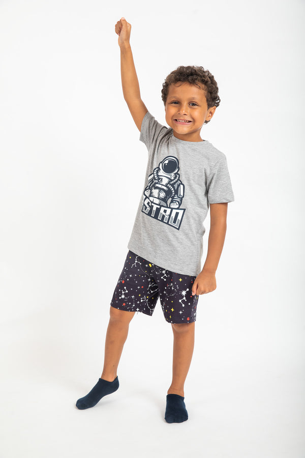 Cotton Jersey Astro Print Short-Sleeved T-Shirt & Shorts Set Pajama