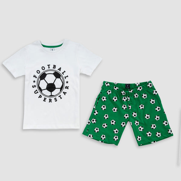 Cotton Jersey Football Print Short-Sleeved T-Shirt & Shorts Set Pajama