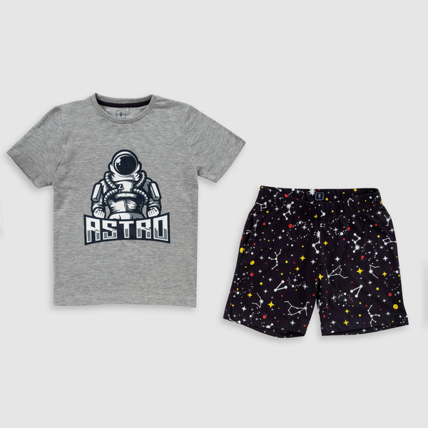 Cotton Jersey Astro Print Short-Sleeved T-Shirt & Shorts Set Pajama