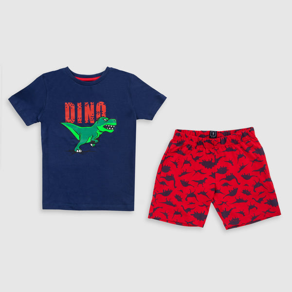 Cotton Jersey Rex-Dino Print Short-Sleeved T-Shirt & Shorts Set Pajama