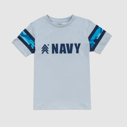 Cotton Jersey Navy Camo Print Short-Sleeved T-Shirt