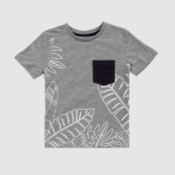 Cotton Jersey Tropical Print Pocketed Short-Sleeved T-Shirt