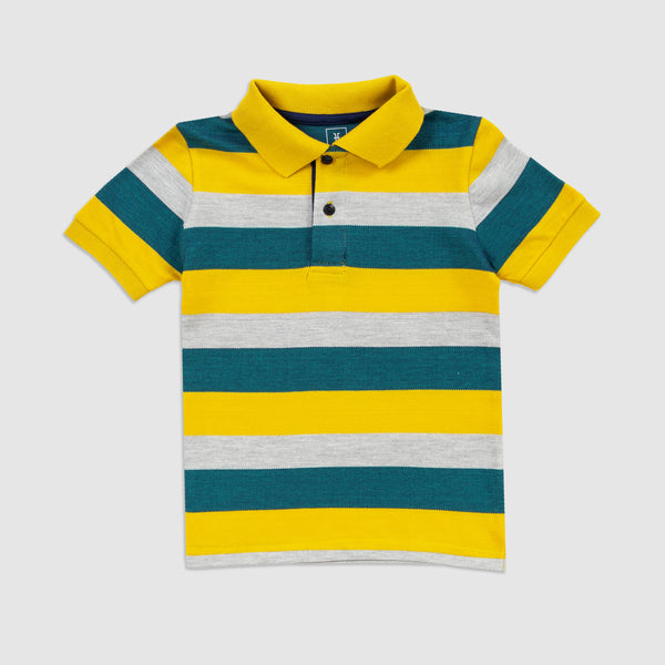 Cotton Mesh Color Stripes Short-Sleeved Polo Shirt