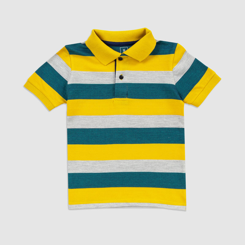 Cotton Mesh Color Stripes Short-Sleeved Polo Shirt