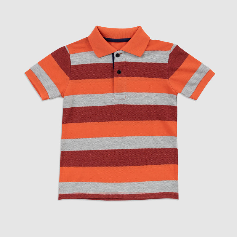 Cotton Mesh Color Stripes Short-Sleeved Polo Shirt