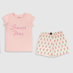 Cotton Jersey Sweet Pine Print Short-Sleeved T-Shirt & Shorts Set Pajama