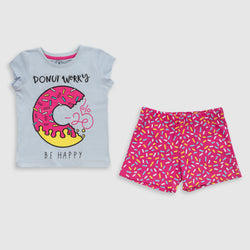 Cotton Jersey Donuts Print Short-Sleeved T-Shirt & Shorts Set Pajama