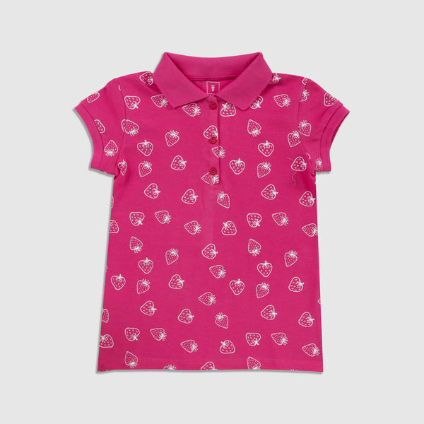 Cotton Mesh Strawberries Print Short-Sleeved Polo Shirt