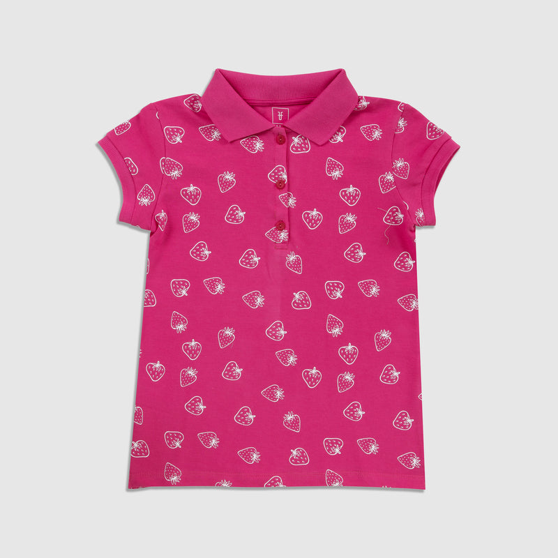 Cotton Mesh Strawberries Print Short-Sleeved Polo Shirt