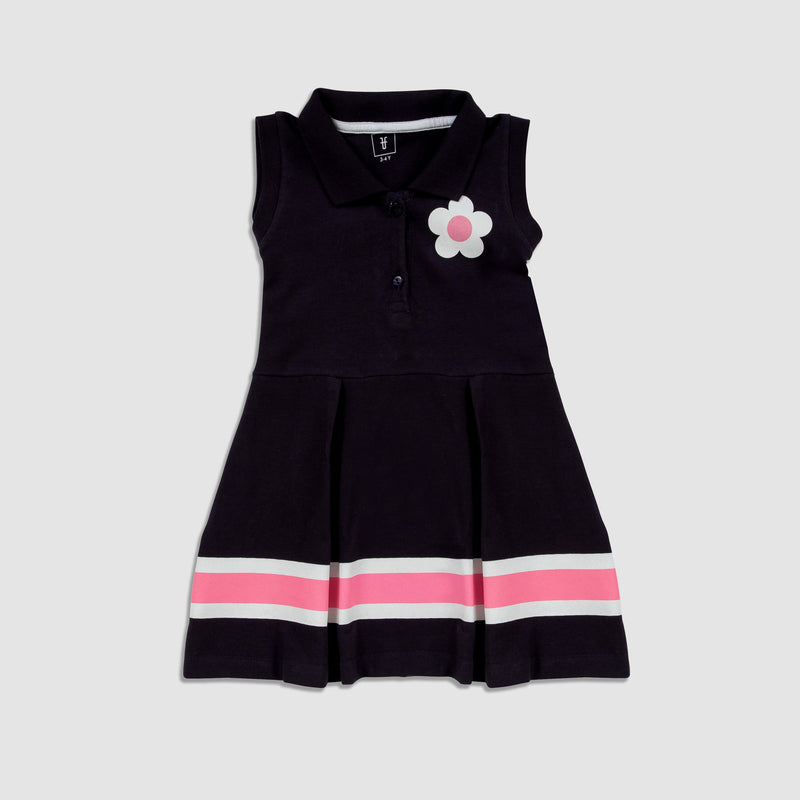 Cotton Mesh Flower Print Polo Dress