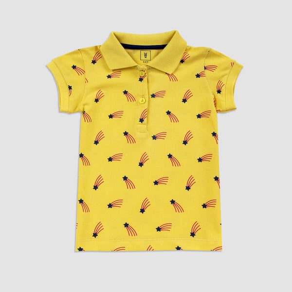 Cotton Mesh Stars Print Short-Sleeved Polo Shirt