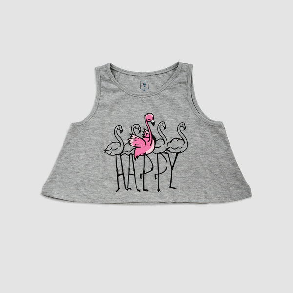 Cotton Jersey Flamingo Print Crop Top