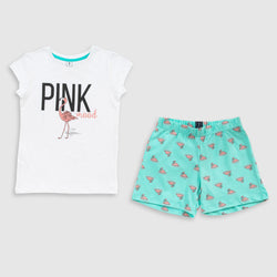 Cotton Jersey Pink Mood Print Short-Sleeved T-Shirt & Shorts Set Pajama