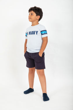 Cotton Jersey Navy Camo Print Short-Sleeved T-Shirt