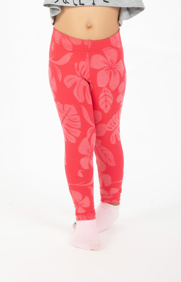 Stretch Cotton Terry Tropical Patterned Full-Length Leggings