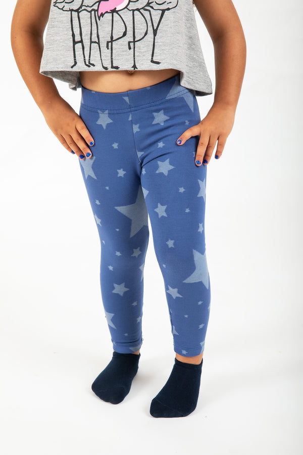 Stretch Cotton Terry Stars Patterned Full-Length Leggings