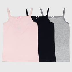 Girls 3-Piece Elastic Cotton Strap Tanks