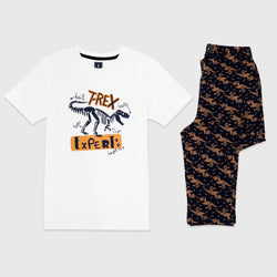 Cotton Jersey T-Rex Expert Print Short-Sleeved T-Shirt & Pants Set Pajama