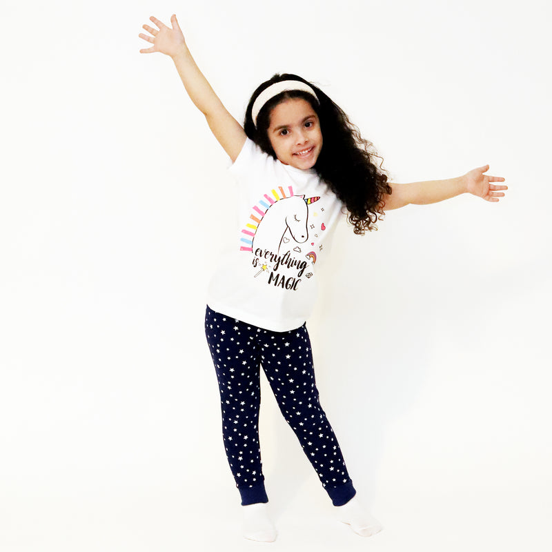 Cotton Jersey Unicorn Stars Print Short-Sleeved T-Shirt & Leggings Set