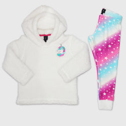 Faux Fur Unicorn Top & Elastic Double Fleece Stars Leggings Pajama Set