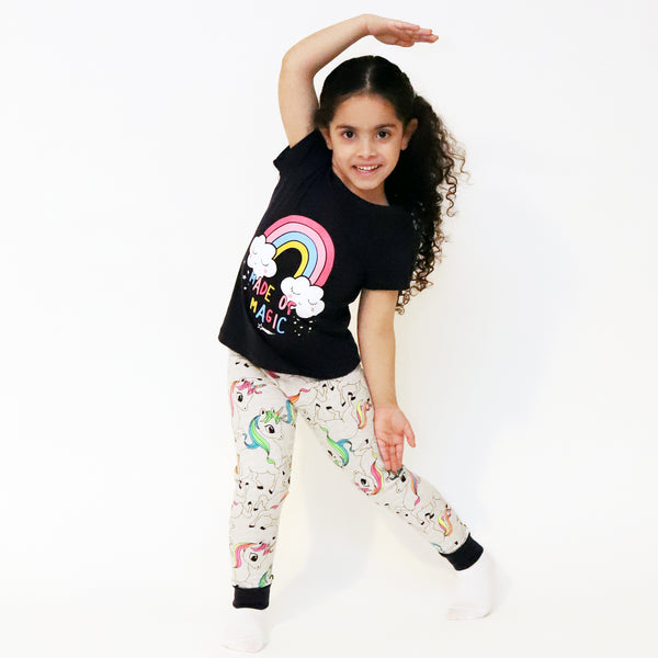 Cotton Jersey Rainbow Unicorn Print Short-Sleeved T-Shirt & Leggings Set