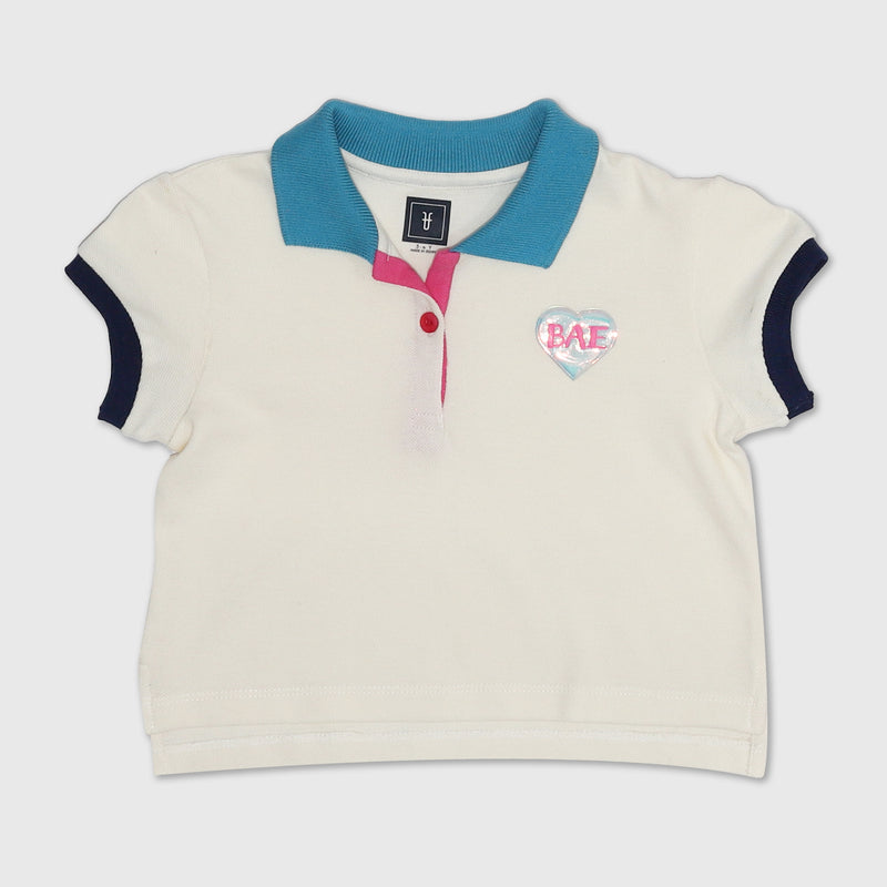 Girls Cotton Mesh Bae Badge Cropped Polo Shirt