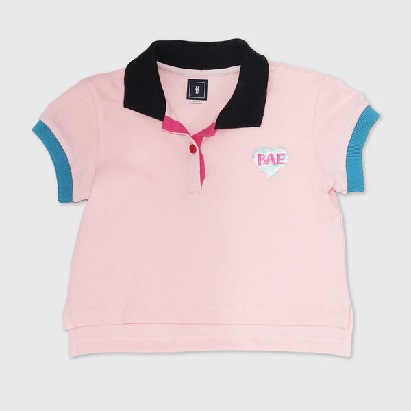 Girls Cotton Mesh Bae Badge Cropped Polo Shirt