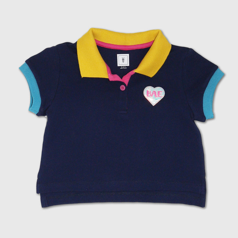 Girls Cotton Mesh Bae Badge Cropped Polo Shirt