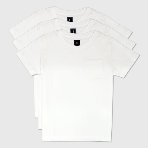 Boys 3-Piece Cotton Plain Pocketed Crewneck T-shirts Set