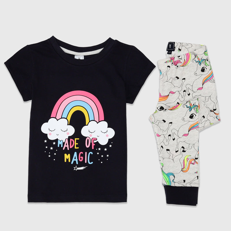 Cotton Jersey Rainbow Unicorn Print Short-Sleeved T-Shirt & Leggings Set