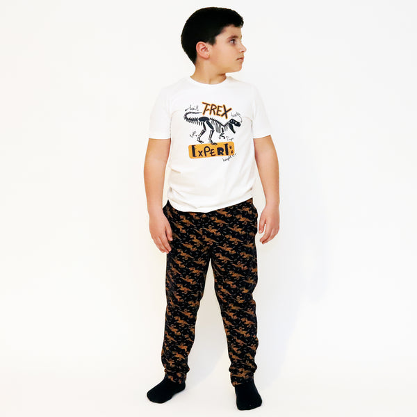Cotton Jersey T-Rex Expert Print Short-Sleeved T-Shirt & Pants Set Pajama