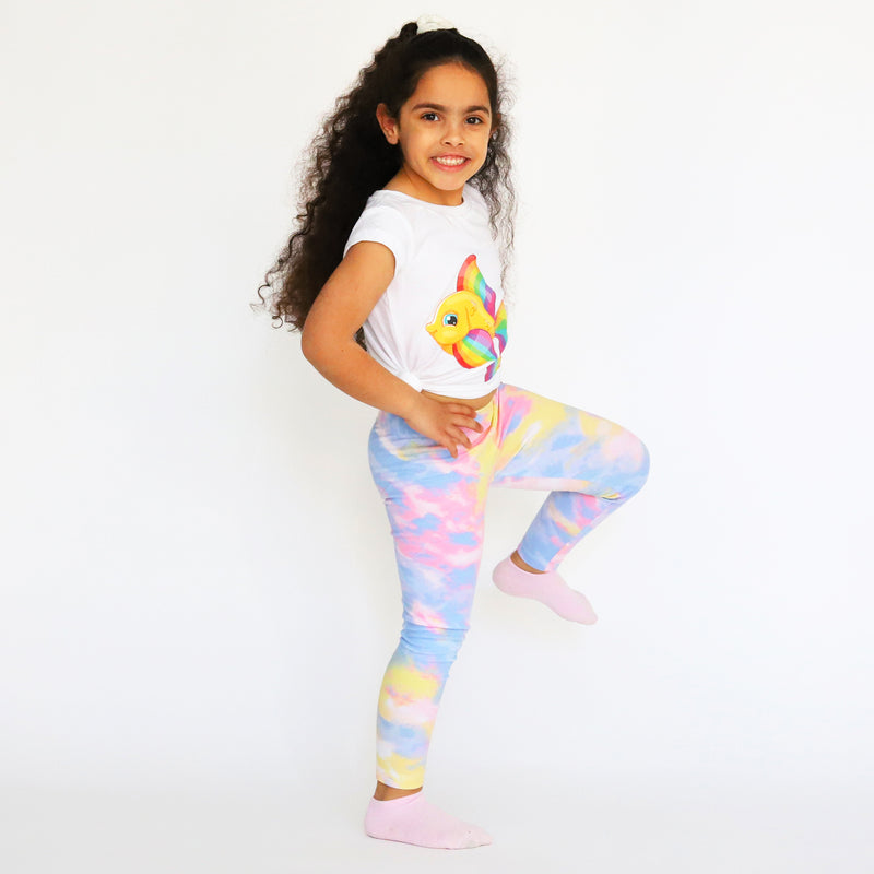 Stretch Cotton Terry Tie & Die Patterned Full-Length Leggings