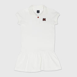 Girls Cotton Mesh Bow Badge Capped Sleeve Polo Dress